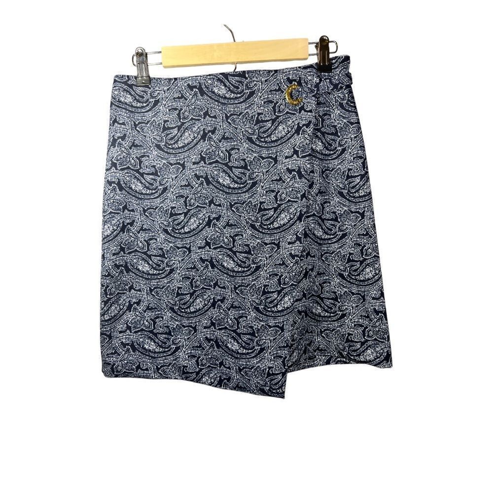 MICHAEL MICHAEL KORS Women’s Faux Wrap Paisley Print Skirt Blue/White Small
